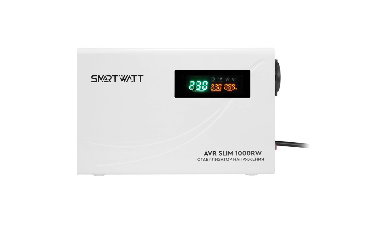 Настенный стабилизатор напряжения SMARTWATT AVR SLIM 1000RW (100W - 260W, 1000VA, 1 кВт, 50 Гц, розеток - 1, LED-дисплей