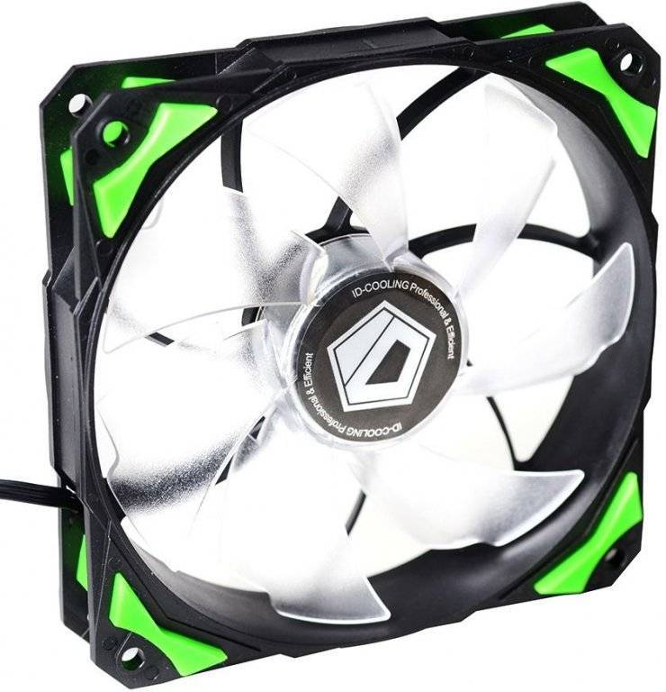 Вентилятор ID-Cooling PL-12025-G (120мм, 14-35 dB, 600-2200 rpm, 4 pin, зеленая подсветка) RTL