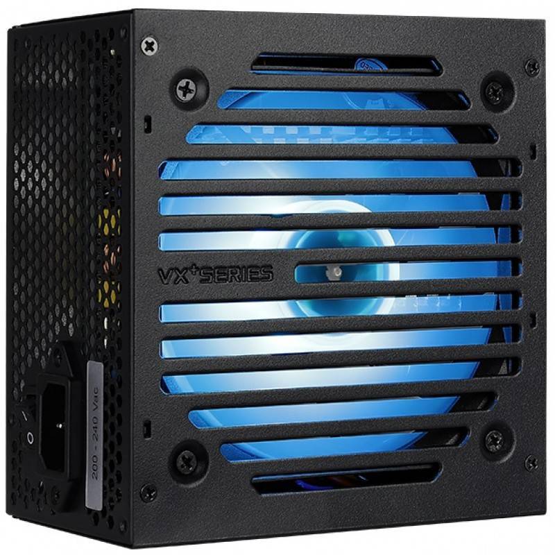 Блок питания Aerocool VX PLUS 750 RGB <750W, (20+4+4+4) pin, 2x(6+2) pin, 6xSATA, 4xMolex, FDD, 12 см, подсветка, кабель