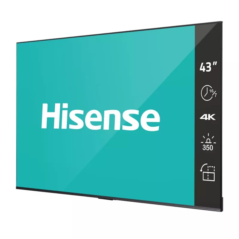 Информационный дисплей Hisense 43" Digital Signage (16x7), 350 nit, 4K, DLED, 16/7, RAM 2GB, ROM 16GB, Android 9, Landscape & Portrait 43DP30FE