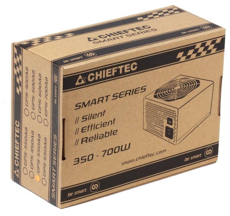 Блок питания Chieftec Smart GPS-550A8 <550W, (20+4+4+4) pin, 2x(6+2) pin, FDD, 4xSATA, 2xMolex, 12 см, 80+, кабель питан