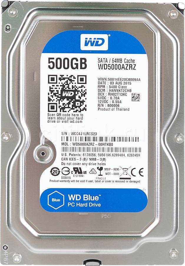 Жесткий диск 3.5" 500Gb WesternDigital WD Blue Desktop WD5000AZRZ, 5400rpm, 64Mb, SATA3