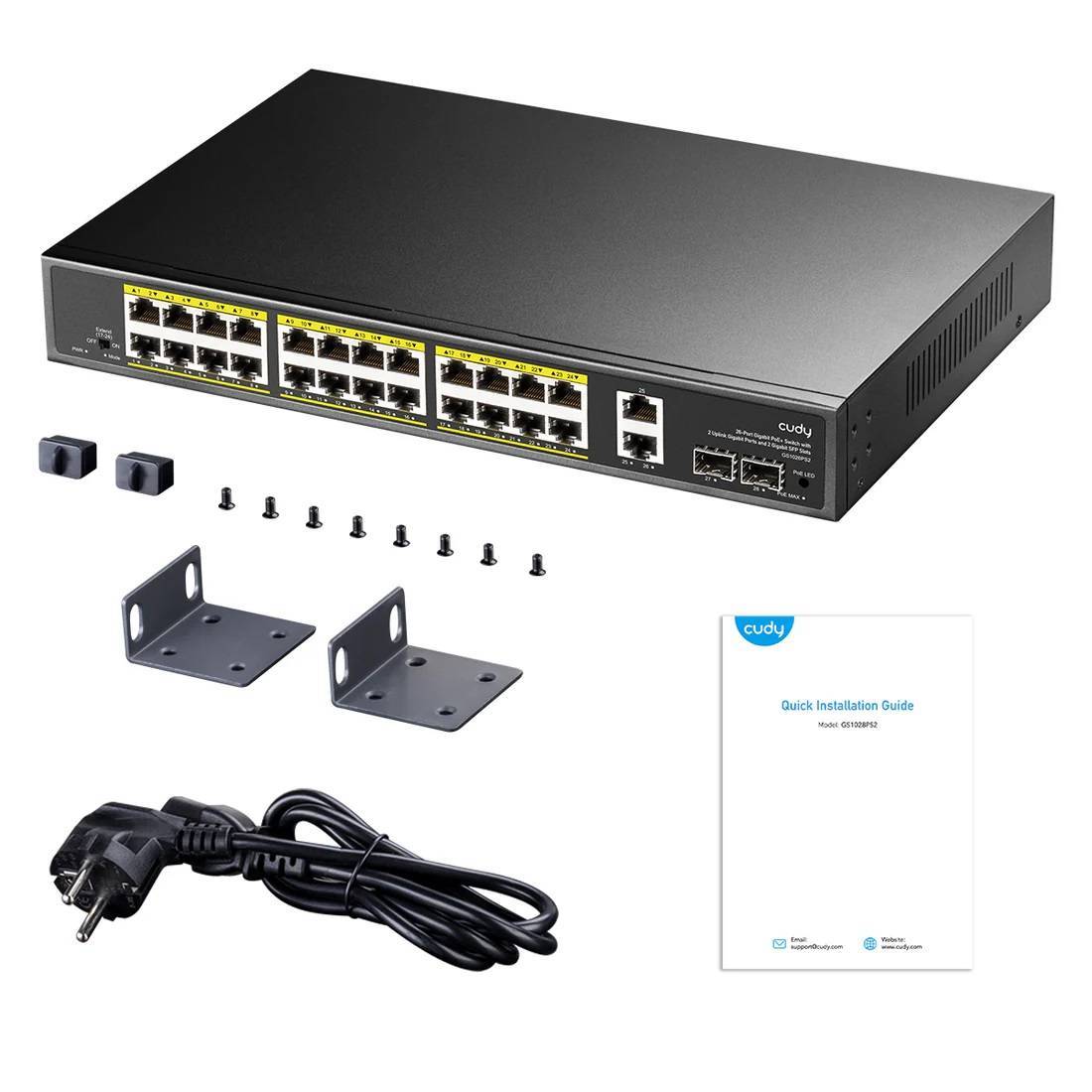 Cudy GS1026PS2 1.0 Коммутатор с 24 гигабитными портами, 2 гигабитными портами Uplink, 2 портами SFP и поддержкой PoE+