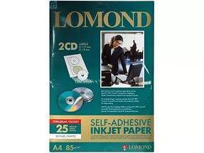 Самоклеящаяся фотобумага LOMOND, глянцевая, A4, 2 шт. для CD/DVD (D117 / D18мм ), 85 г/м2, 25 листов.