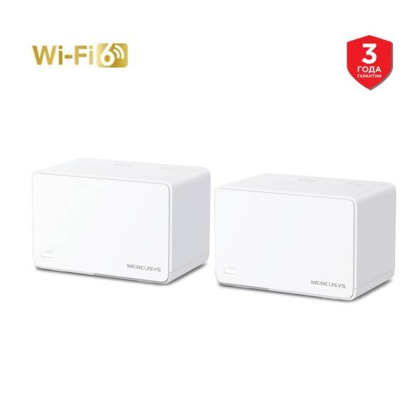 Домашняя Mesh Wi‑Fi система AX3000 Whole Home Mesh Wi-Fi 6 SystemSPEED: 574 Mbps at 2.4 GHz + 2402 Mbps at 5 GHzSPEC: Internal Antennas, 3× Gigabit Ports per Unit (WAN/LAN auto-sensing), 1024-QAM, OFDMA, HE160FEATURE: MERCUSYS APP, Router/AP Mode, One Unified Network, Seaml