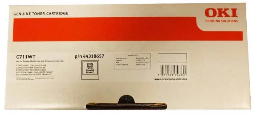 44318657 TONER-W-Pro711WT-6K Тонер белый для принтера C711WT. Ресурс 6 000 страниц. Не может использоваться в принтере C711 (только для версии WT!)