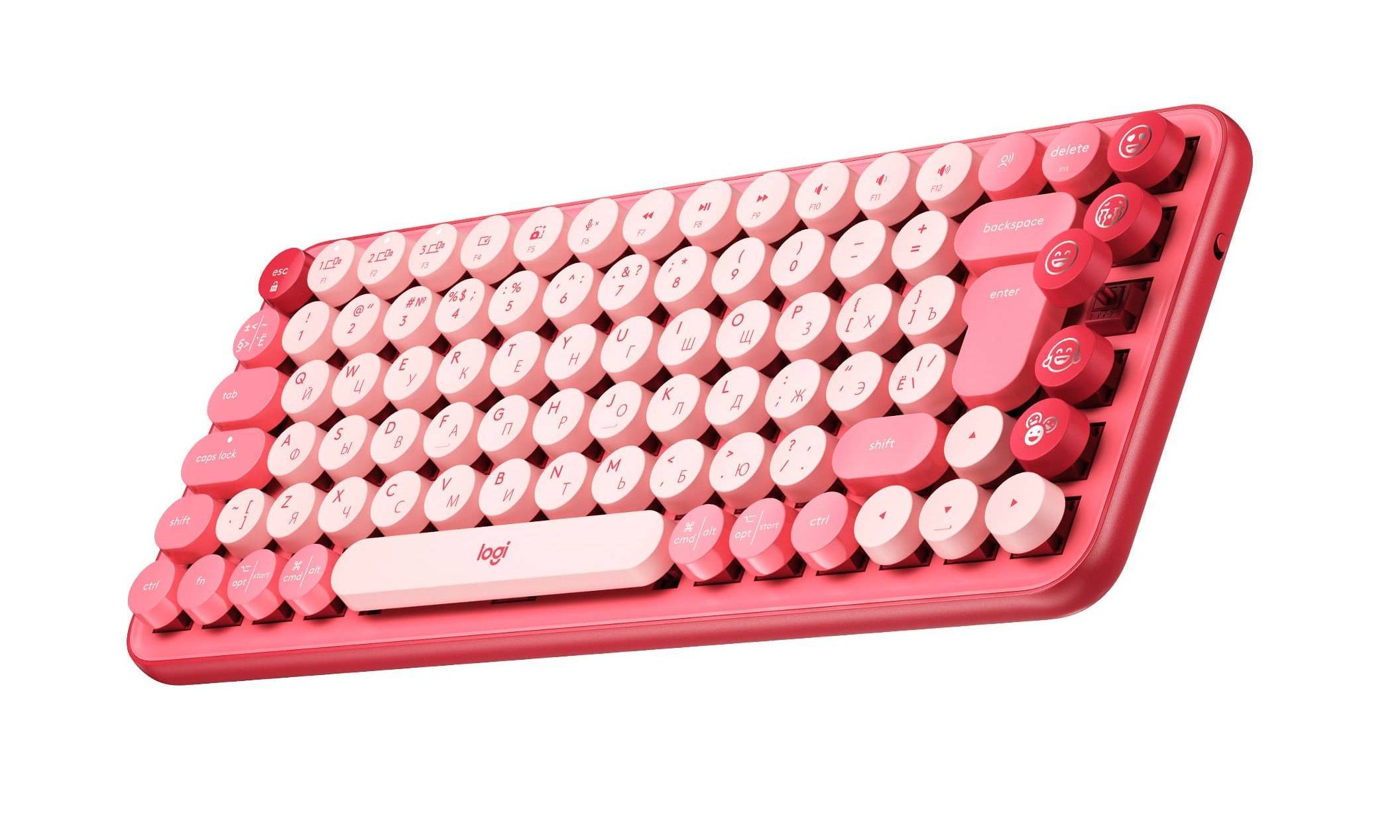 Logitech Клавиатура беспроводная POP Keys Bluetooth Mechanical Keyboard - HEARTBREAKER ROSE - RUS.