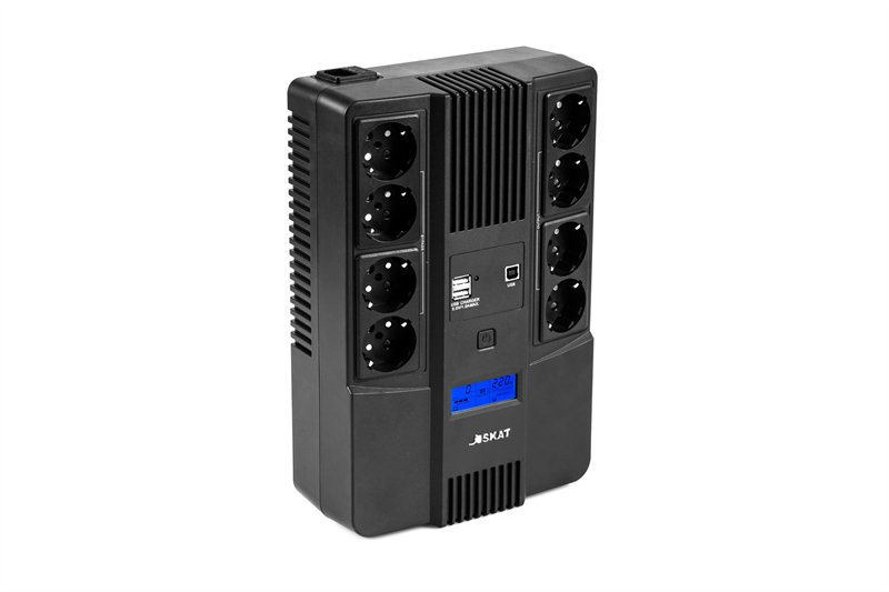 Источник бесперебойного питания  (8934) SKAT-UPS 1000-AID-IN-1X9-8 ИБП 220В 600Вт,LCD,АКБ 1x 9Ач,line interactive, мод.синус, 8хSchuko,1xUSB