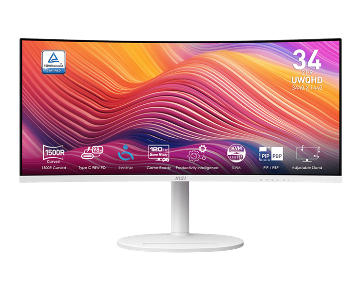 Монитор MSI Modern MD342CQPW 34" 21:9 UWQHD(3440x1440) VA Curve 1500R,1ms(MPRT),3000:1,100M:1,300nit,2*HDMI,1*DP,2xUSB Type-A,USB Type-B,USB Type-C,Speaker,Tilt,Swivel,Heig (существенное повреждение коробки)