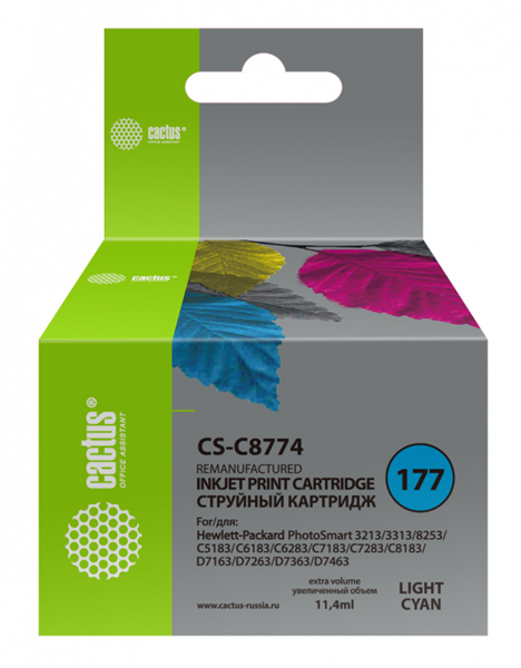 Картридж струйный Cactus CS-C8774 №177 светло-голубой (11.4мл) для HP PS 3213/3313/8253/C5183/C6183/C6283/C7183/C7283/C8183/D7163/D7263