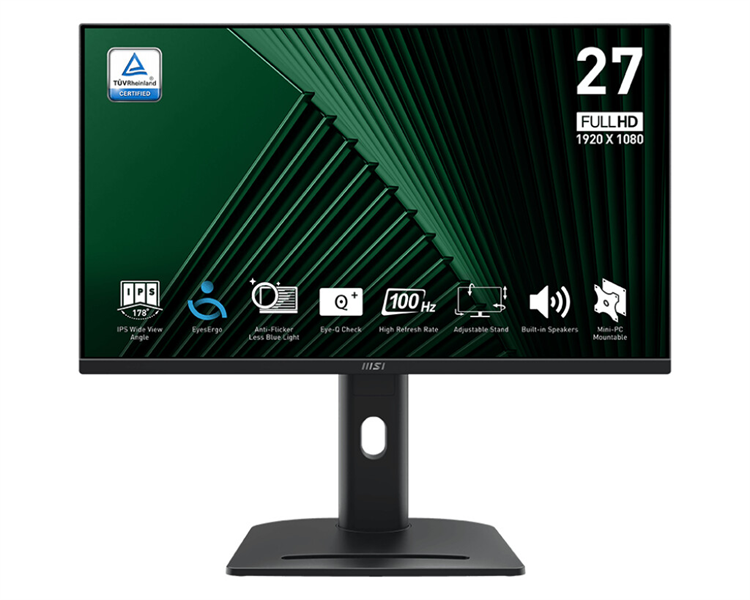 Монитор MSI PRO MP275QPDG 27" 16:9 WQHD(2560x1440) IPS Flat, WebCam FHD, 1ms(MPRT), 1300:1,100M:1,250nit,178/178,2xHDMI,DP,USB-C,USB-B, 4xUSB-A,Speaker,Tilt,Swivel,Height,Pivot 100HZ,Black,1y war-ty