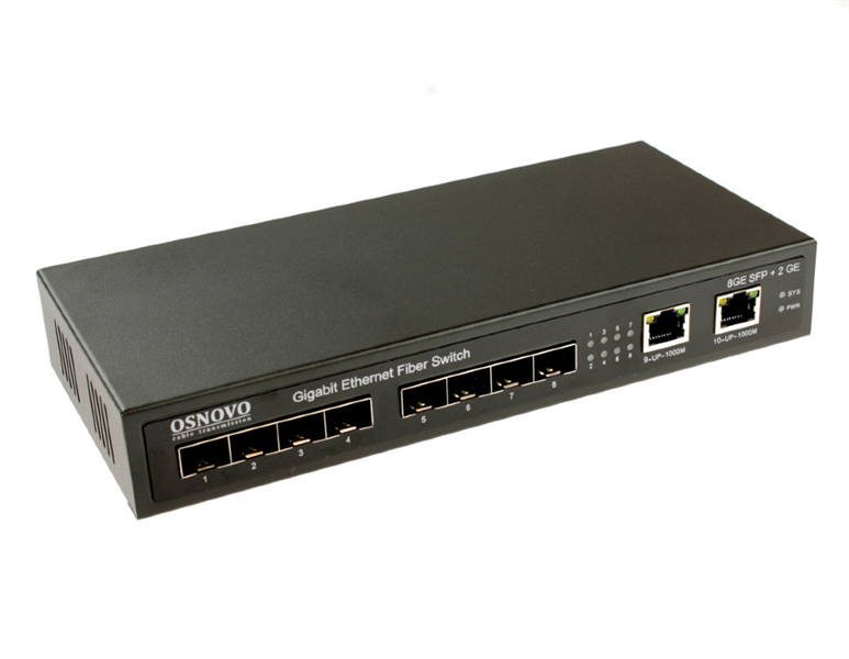 Коммутатор OSNOVO SW-7028, 8×SFP, 2×1GbE, неуправляемый