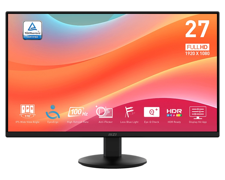 Монитор MSI PRO MP272L 27" 16:9 FHD(1920x1080), IPS Flat, 1ms(MPRT), 1300:1, 100M:1, 250nits, 178/178, HDMI 1.4b, DP 1.2a, Tilt, 100HZ, Black, 1y war-ty (незначительное повреждение коробки)