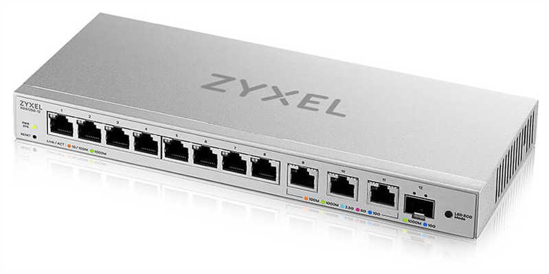 Коммутатор мультигигабитный Smart L2 коммутатор Zyxel XGS1250-12, 8xGE, 3x1/2,5/5/10G, 1xSFP+, кнопка LED ECO Mode, настольный