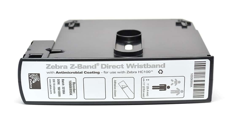 Упаковка браслетов (6 шт/уп) Zebra Wristband, Polypropylene, 25.4x279.4mm; DT, Z-Band Direct, Adhesive closure, Cartridge, 200/roll, 6/box, white