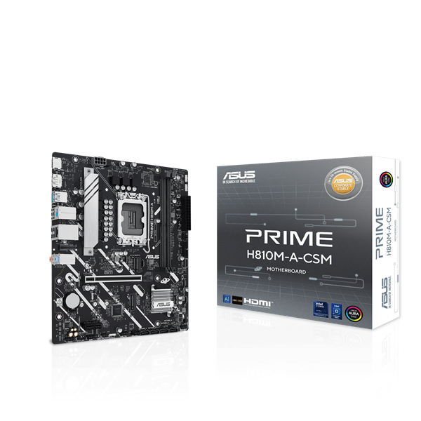 Материнская плата ASUS PRIME H810M-A-CSM, LGA1851, B810, 2*DDR5, 4*SATA, 2*M.2, 2*USB 3.2, 4*USB 2.0, 1*PCIx16, 1*PCIx1, HDMI+DP, mATX; 90MB1KK0-M0EAYC