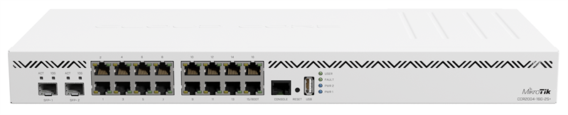 Маршрутизатор MikroTik Cloud Core Router 2004-16G-2S+ with Annapurna Labs Alpine v2 CPU with 4x ARMv8-A Cortex-A57 cores running at 1.7GHz, 4GB of DDR4 RAM, 128MB NAND storage, 16 x Gbit LAN, 2x SFP+ ports, 1U rack