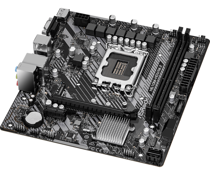 Материнская плата ASROCK H610M-HDV/M.2 R2.0, LGA1700, H610, 2*DDR4, 4*SATA, 1*M.2, 2*USB 3.2, 4*USB 2.0, 1*PCIx16, 1*PCIx1, D-Sub+HDMI+DP, mATX