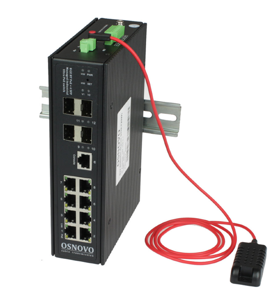 Промышленный PoE коммутатор Gigabit Ethernet OSNOVO SW-80804/ILS(port 90W,720W) Промышленный управляемый (L2+) Ultra PoE коммутатор Gigabit Ethernet на 8GE PoE + 4 GE SFP порта с функцией мониторинга температуры/ влажности/ напряжения. Порты: 8
