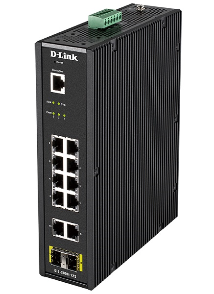 Коммутатор D-Link PROJ Промышленный управляемый L2 коммутатор, 10x1000Base-T, 2x1000Base-X SFP, защита от статического электричества до 6 кВ, CLI, консольный порт RJ-45, релейный выход для оповещения о сбое пита