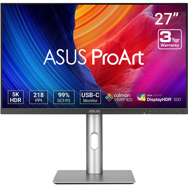 Монитор 27" ASUS ProArt PA27JCV IPS 5120x2880, 60 Гц, 4 мс, 16:9, 400 кд/м², HDMI 2.1, USB-C (96 Вт), USB Hub (3x USB 3.2, 1x USB-C), HDR10, DisplayHDR 500, динамики (2x2 Вт), черный