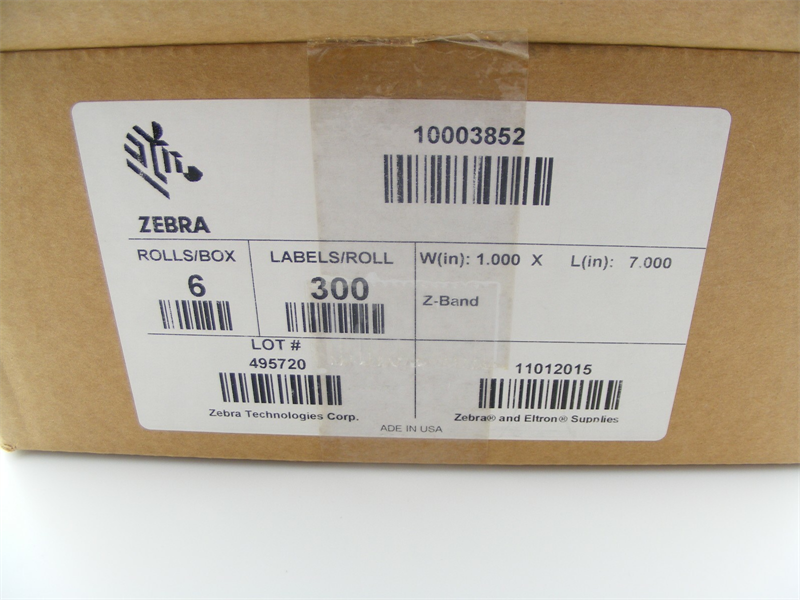 Упаковка браслетов (6 рулонов в упаковке) Zebra Wristband, Polypropylene, 1x7in (25.4x177.8mm); DT, Z-Band Direct, Coated, Permanent Adhesive, 1in (25.4mm) core, 300/roll, 6/box, pediatric, white