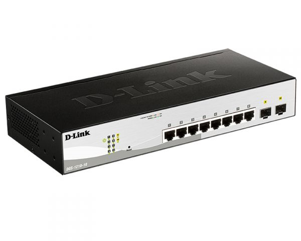 Коммутатор D-Link Управляемый L2 коммутатор, 8x1000Base-T, 2x1000Base-X SFP, защита от статического электричества до 6 кВ, CLI