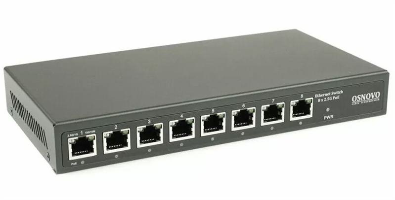 PoE Коммутатор OSNOVO SW-8D-1(120W) PoE коммутатор 2.5G Ethernet на 8 RJ45 портов. Порты: 1 x 2.5G (10/100/1000/2500Base-TX) с PoE (до 90W, A+B) + 7 x 2.5G (10/100/1000/2500Base-TX) с PoE (до 30W). Соответствует ста
