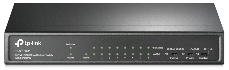 Коммутатор TP-Link TL-SF1009P, 9×10/100 Мбит/с, 8×PoE+, 65 Вт, Desktop