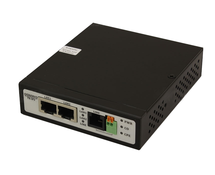 Osnovo - Удлинитель Ethernet (VDSL) на 2 порта до 3000м (необходимо 2 устройства). Скорость передачи 90Мбит/с (300м), 56Мбит/с(600м), 30Мбит/с(900м), 16Мбит/с(1500м), 14Мбит/с(2000м), 8Мбит/с(2400м), 5Мбит/с(3000м) . 2 режима -клиент(CPE)/сервер(CO) . Вх.-роз. 2.1х5мм(DC12V, 0.5A). Вх./вых.- RJ11(VDSL2)/клеммы(VDSL2)/RJ45(Ethernet)x2. БП DC12V(1A) в комплекте. Размеры 95х110х21 мм. Рабочая температура -40...+50 гр.С.