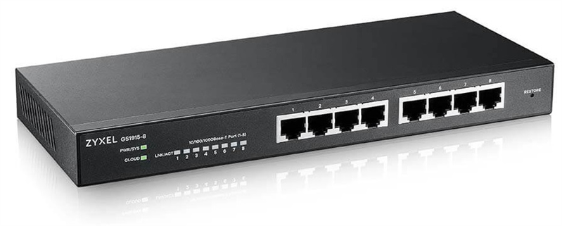 Коммутатор/ Zyxel NebulaFlex GS1915-8 Hybrid Smart L2 Switch, 8xGE, Silent (No Fan), Standalone/Cloud Management