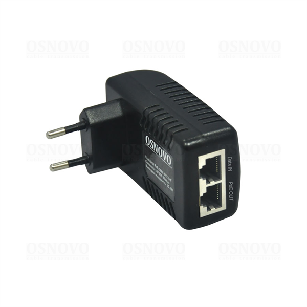 Osnovo - PoE-инжектор Gigabit Ethernet на 1 порт. Совместим с оборудованием PoE IEEE 802.3af.  Мощность PoE на порт - до 15.4W. Напряжение PoE  - 50V(конт. 4,5(+); 7,8(-)). Порты: вх. - 1 x RJ45(10/100/1000 Base-T), вых. 1 x RJ45(10/100/1000 Base-T, PoE, 50V). Питание: AC100-240V. Не требует монтажа, устанавливается на электрическую розетку. Размеры (ШхВхГ): 83x31x45мм. Рабочая температура -10 ... +40 гр. С.