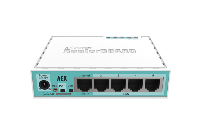 Маршрутизатор MikroTik hEX with Dual Core 880MHz MHz CPU, 256MB RAM, 5 Gigabit LAN ports, USB, RouterOS L4, plastic case, PSU (незначительное повреждение коробки)