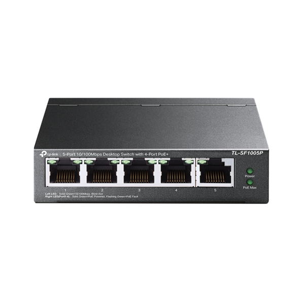 коммутатор TP-Link TL-SF1005P, 5-Port 10/100 Mbps Desktop Switch with 4-Port PoE+, 67 W, 250m