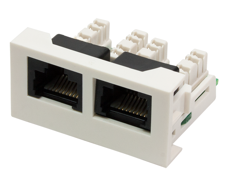 Вставка Lanmaster LAN-WA-LP-2x45/6-WH Mosaic  22.5x45  2xRJ45  Cat.6, белая