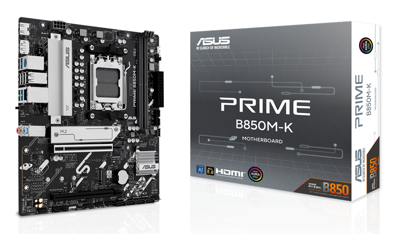 Материнская плата ASUS PRIME B850M-K, AM5, B850, 2*DDR5, 4*SATA, 2*M.2, 4*USB 3.2, 4*USB 2.0, 3*PCIx16, 2*PCIx1, DP+HDMI, mATX; 90MB1LV0-M0EAY0