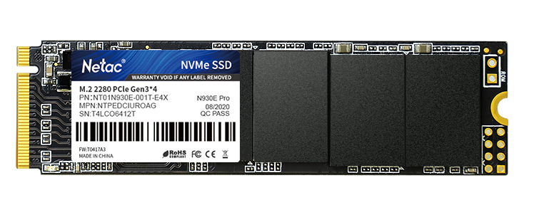 SSD накопитель Netac SSD N930E Pro 1TB PCIe 3 x4 M.2 2280 NVMe 3D NAND, R/W up to 2130/1720MB/s, IOPS(R4K) 250K/220K, TBW 600TB, 3y wty