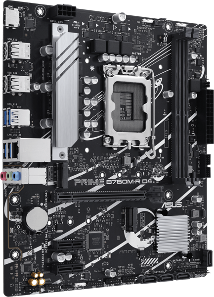 Материнская плата ASUS PRIME B760M-R D4, LGA1700, B760, 2*DDR4, 4*SATA, 2*M.2, 4*USB 3.2, 4*USB 2.0, 1*PCIx16, 2*PCIx1, HDMI, mATX; 90MB1HA0-M0EAY0