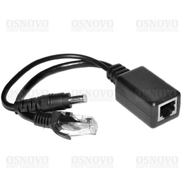 Osnovo - Пассивный комплект (инжектор + сплиттер) для передачи PoE по кабелю Cat 5e. Предназначен для питания оконечных сетевых устройств. Напряжение PoE  - до 57V(конт. 4,5 (+); 7,8 (-)). Fast Ethernet. Инжектор: вх. -  RJ45(FE, 10/100 Base-T)/роз.2.1*5.5мм(DC), вых. - RJ45(PoE). Сплиттер: вх. - RJ45(PoE), вых. - RJ45(FE, 10/100 Base-T)/штекер 2.1*5.5мм (DC). Цвет черный. Не требует питания. Размеры(каждое устройство):  40 x 19 x 19 мм + кабель 20см. Рабочая температура 0 ... +40°C.