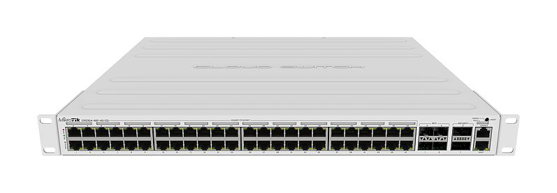 Коммутатор MikroTik Cloud Router Switch 354-48P-4S+2Q+RM with 48 x Gigabit RJ45 LAN (all PoE-out), 4 x 10G SFP+ cages, 2 x 40G QSFP+ cages, RouterOS L5, 1U rackmount enclosu (незначительное повреждение коробки)