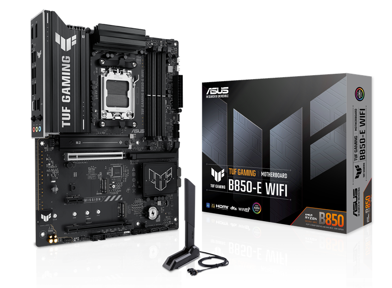 Материнская плата ASUS TUF GAMING B850-E WIFI, AM5, B850, 4*DDR5, 4*SATA, 3*M.2, 4*USB 3.2, 3*USB 2.0, Type-C, 3*PCIx16, 1*PCIx1, DP+HDMI, ATX; 90MB1L20-M0EAY0