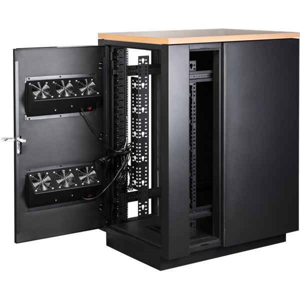 Шкаф коммутационный Lanmaster Soundproof (LAN-DC-CBSP-24U-WD) напольный 24U 750x1130мм пер.дв. с шумоизол. 2 бок.пан. без задн.дв. 1000кг 186кг с вентилятором