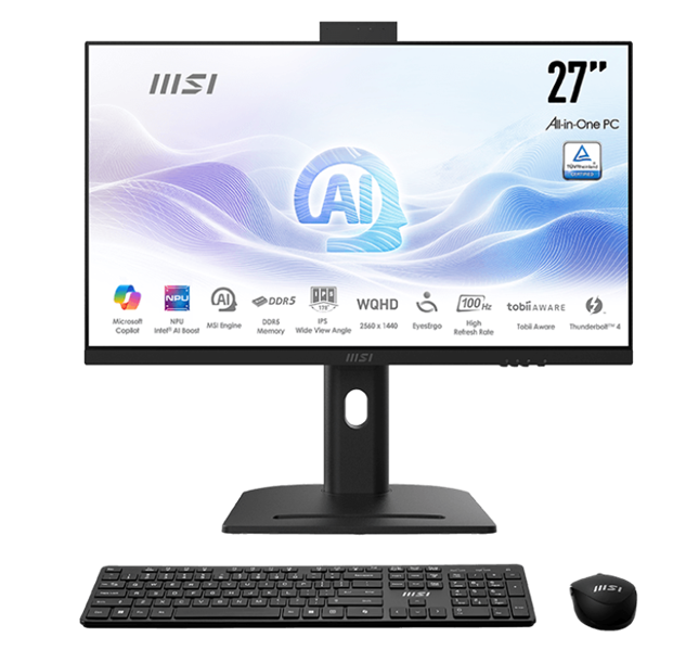 Моноблок MSI Modern AM273QP AI AiO 27" WQHD (2560x1440)IPS AG Non-touch, Core Ultra 7 155U (1.7GHz), 16Gb DDR5(2*8GB), 1TB SSD M.2, Intel UHD, WiFi, BT, camera, WirelessKB&mouse Eng/Rus, No OS,1y,Black