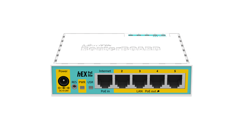 Маршрутизатор MikroTik hEX PoE lite with 650MHz CPU, 64MB RAM, 5xLAN (four with PoE out), USB, RouterOS L4, plastic case and PSU (незначительное повреждение коробки)