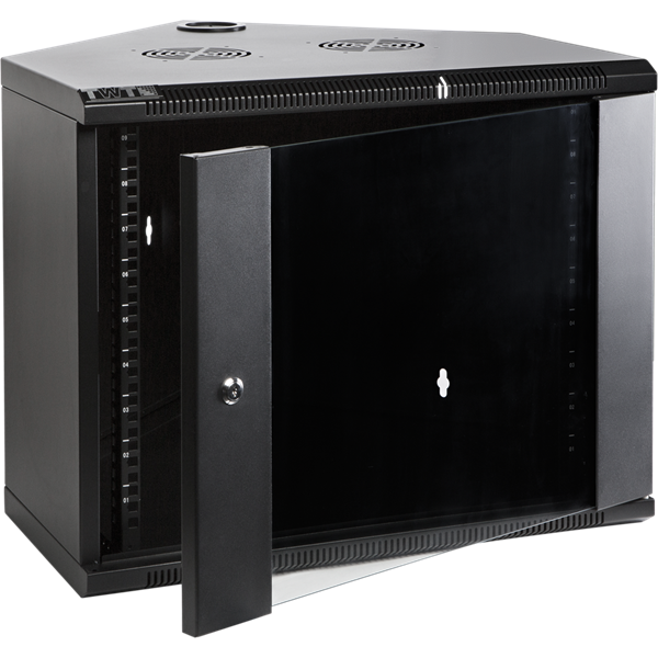 Шкаф Шкаф настенный угловой, 6U 600x600, стеклянная дверь, черный
