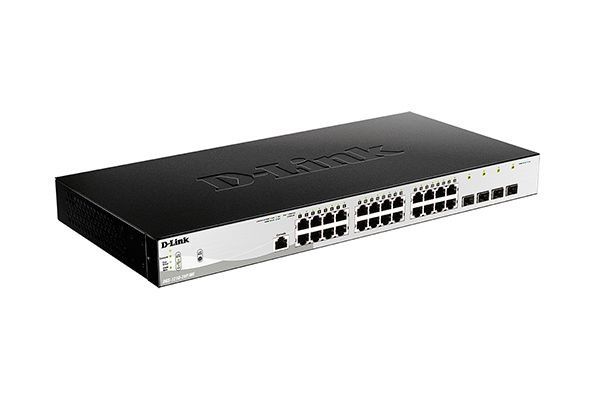 Коммутатор D-Link Управляемый L2 PoE-коммутатор,  24x1000Base-T PoE, 4x1000Base-X SFP, PoE-бюджет 193 Вт, защита от статического электричества до 6 кВ, CLI, консольный порт RJ-45, поддержка Dying Gasp