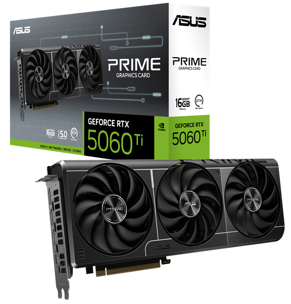 Видеокарта ASUS GeForce RTX 5060TI 16Gb DDR7 128 bit 3*DP/HDMI 3FAN (PRIME-RTX5060TI-16G) RTL