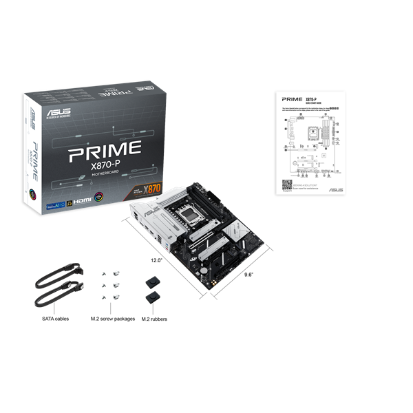 Материнская плата ASUS PRIME X870-P, AM5, AMD X870, 4xDDR5, 2xSATA, 4xM.2, 1xPCIe 5.0 x16, 2xPCIe 4.0 x1, 1xHDMI, 2xUSB-C, 1x 2.5Gb LAN, 4xUSB-A 3.2 Gen 1, 1xUSB-A 3.2 Gen 2, 4xUSB-A 2.0, 3x3.5 мм, 7.1, ATX