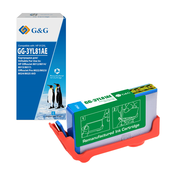 Картридж Cartridge GG 912XL для OfficeJet 8013/8023/8025 голубой 825 стр. аналог 3YL81AE гарантия 36 мес.
