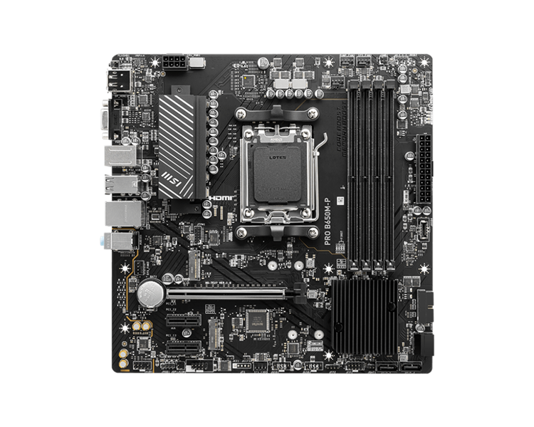 Материнская плата MSI PRO B650M-P,B650,AM5,4DDR5,1PCI-Ex16,2PCI-Ex1,2M.2,4SATA3,3USB3.2 Gen2(2A+1C),4USB3.2 Gen